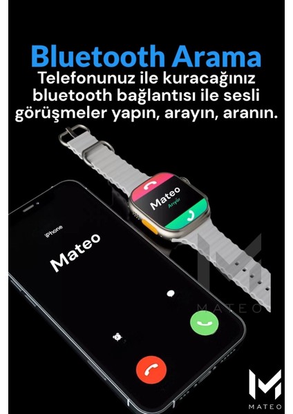 Tekno Trust Çok Renkli Akıllı Saat Watch 8 Ultra T900-2S Ios/android Destekli 2.3inch Arama Özeliği+ P9 Bluetoo