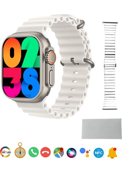 2 Yıl Gs Ultra 8 Plus Gps/nfc/siri Destekli 49 mm Kordon Kilitli Watch 8 Ultra Max Akıllı Saat Gri