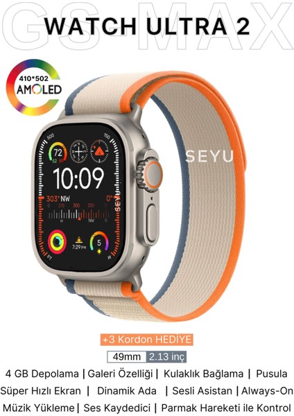 Tekno Trust 49 mm Watch Ultra 2 Max Amoled Gs Ultra 2 Akıllı Saat Tüm Telefonlara Iphone ve Android Uyumlu Smar