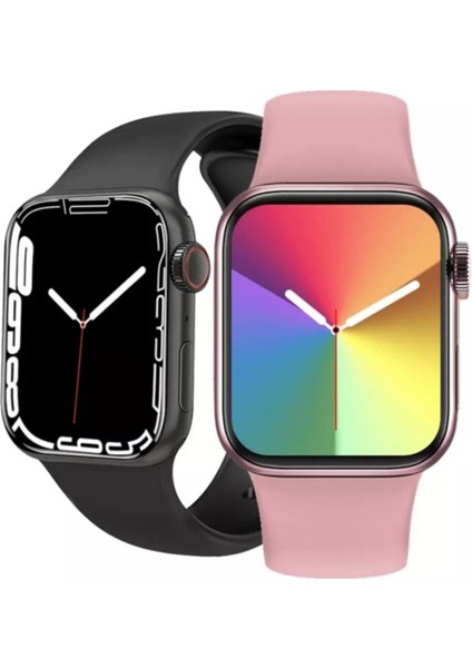 Siyah Watch 7 Plus Akıllı Saat Siyah&pembe Sevgili Kombini Bluetooth Türkçe Menü (Ios ve Android Uy