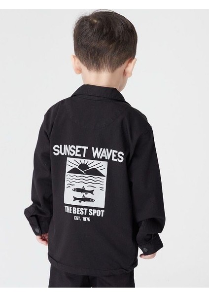 Erkek Çocuk Pamuklu Sırtı Sunset Baskılı Gömlek Ceket