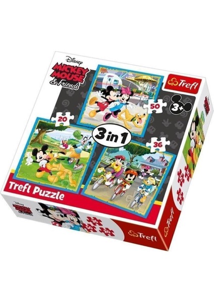 Mickey Mouse Arkadaş Grubu 20+36+50 Parça 3'lü Çocuk Puzzle Yapboz