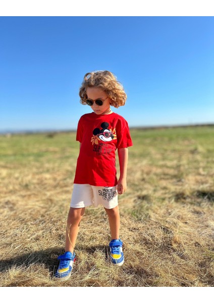 Yigit Butik Mickey Baskılı Şortlu Erkek Çocuk Takım