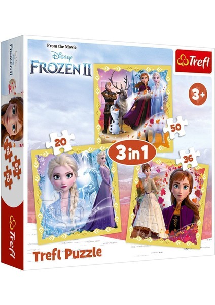 Puzzle 3 In 1 (20+36+50 Parça) (20 x 19,5 Cm) The Power Of Anna And Elsa Disney Frozen 34847 Yapboz