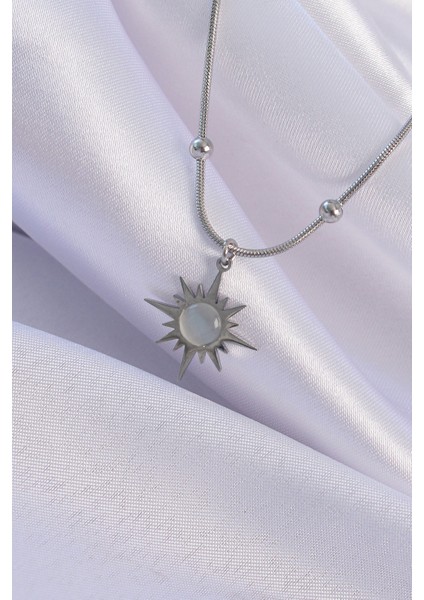 316L Çelik Gümüş Renk Sedefli Yıldız Model Kolye fiyatları