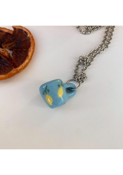 El Yapımı Seramik Kolye "limonlu Minik Seramik Kupa Kolye"