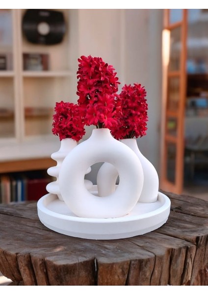 Yuvarlak Tepsili Vazo Seti - Dekoratif Ev Aksesuar Seti - Minimal Vazo Seti fiyatları