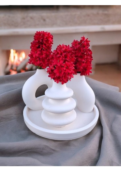 Yuvarlak Tepsili Vazo Seti - Dekoratif Ev Aksesuar Seti - Minimal Vazo Seti fırsatları