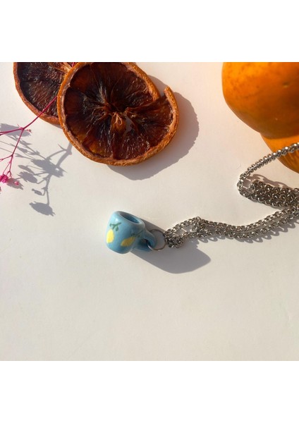 El Yapımı Seramik Kolye "limonlu Minik Seramik Kupa Kolye" modelleri