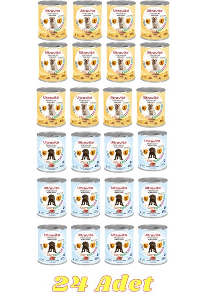 Premium Yüksek Proteinli Yavru Köpek & Gurme Köpek Karışık Konserve Yaş Köpek Maması 415 gr 24 Adet