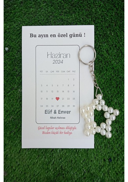 20 Adet Takvim Konsept Kuşe Kartlı Inci Yıldız Anahtarlık - Nikah Hediye -Kına Hediye - Kişiye Özel fiyatları