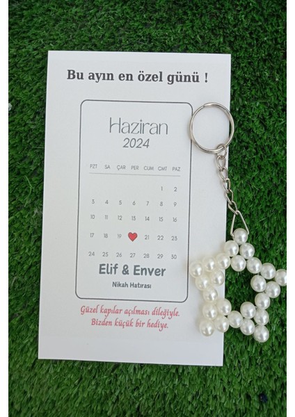 20 Adet Takvim Konsept Kuşe Kartlı Inci Yıldız Anahtarlık - Nikah Hediye -Kına Hediye - Kişiye Özel modelleri