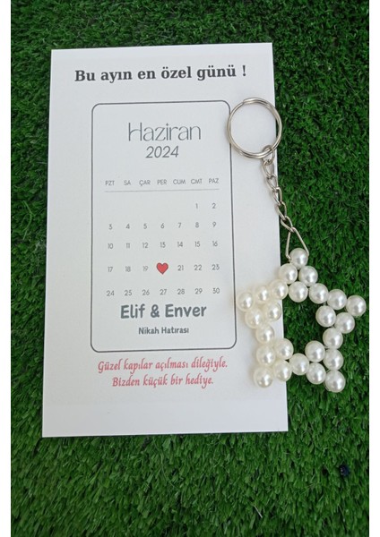 20 Adet Takvim Konsept Kuşe Kartlı Inci Yıldız Anahtarlık - Nikah Hediye -Kına Hediye - Kişiye Özel fırsatları