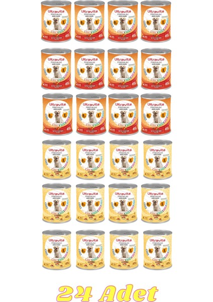 Premium Yüksek Proteinli Tavuklu Köpek & Gurme Köpek Karışık Konserve Yaş Köpek Maması 415 gr 24 Adet