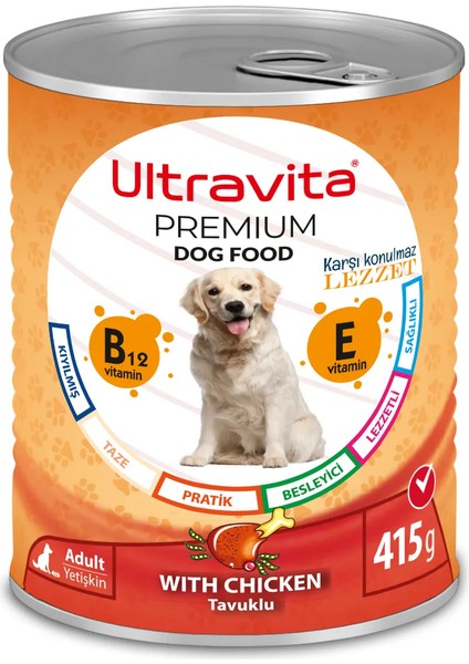 Premium Yüksek Proteinli Tavuklu Köpek & Gurme Köpek Karışık Konserve Yaş Köpek Maması 415 gr 24 Adet fiyatları