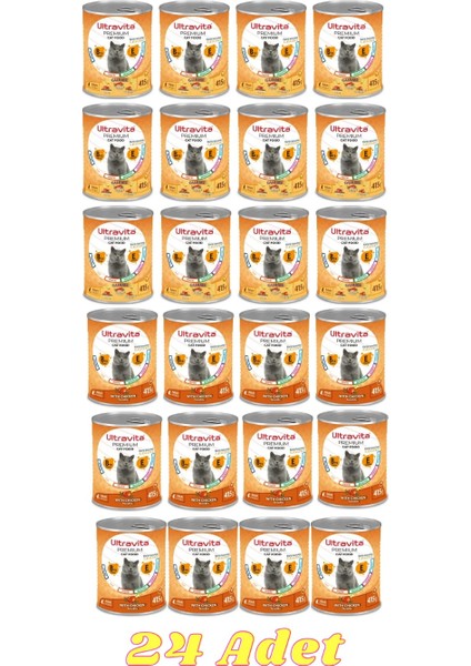 Premium Yüksek Proteinli Gurme Tavuk Karışık Konserve Yaş Kedi Maması 415 gr 24 Adet