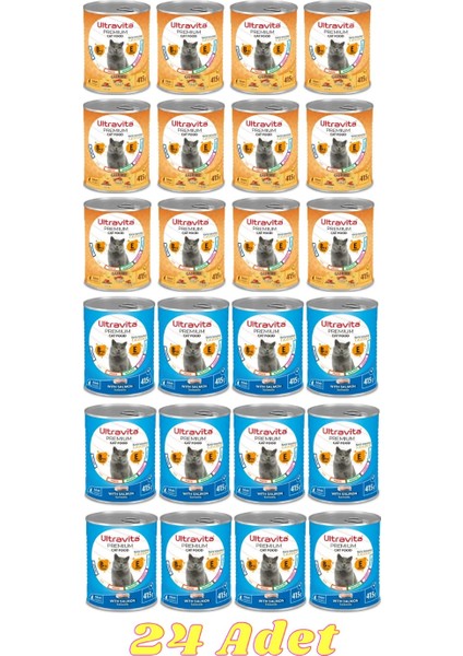 Premium Yüksek Proteinli Gurme Balık Karışık Konserve Yaş Kedi Maması 415 gr 24 Adet