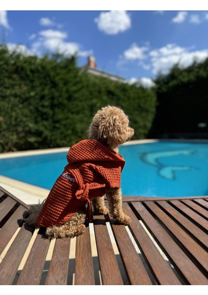 Organik Pamuk Kumaş Köpek Bornozu Kiremit