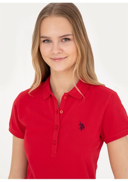 Polo Yaka Lacivert - Kırmızı Kadın T-Shirt GTP-IY24