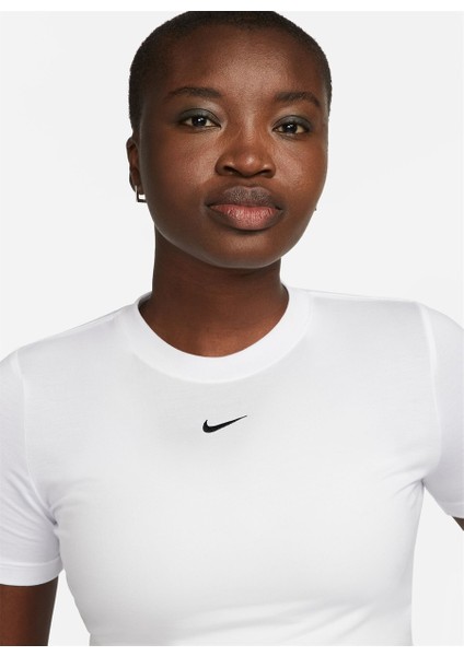 Beyaz Kadın Bisiklet Yaka T-Shirt FB2873-100-W Nsw Essntl Slm Crp Beden: L modelleri