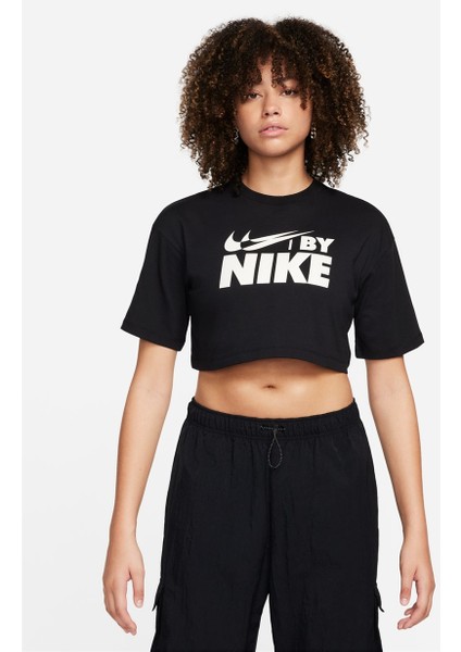 Siyah Kadın Bisiklet Yaka T-Shirt FZ4635-010-W Nsw Crop Tee Gls Beden: M