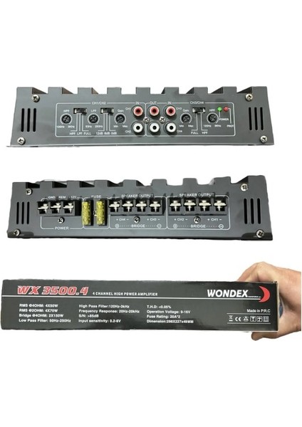 Wondex WX-3500.4 3000 Wat 4 Kanal Profesyonel Oto Amfi 4X70W Rms 2ohm