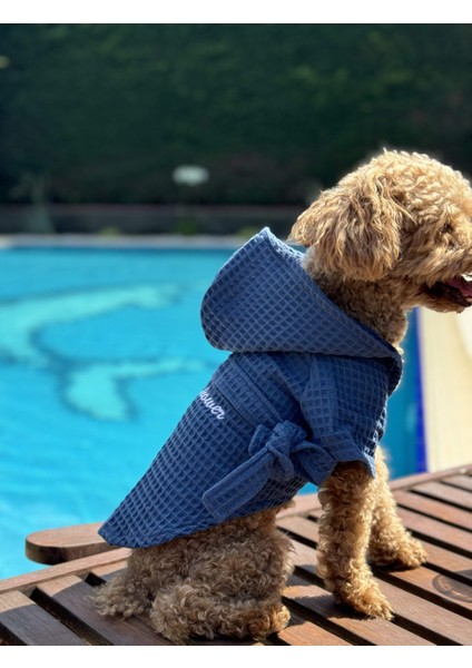 Organik Pamuk Kumaş Köpek Bornozu Mavi modelleri