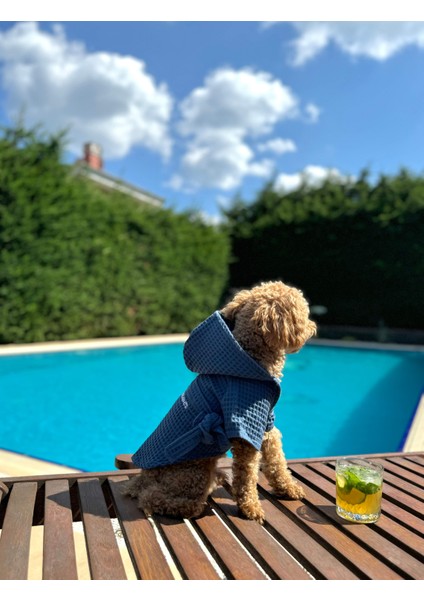 Organik Pamuk Kumaş Köpek Bornozu Mavi fırsatları