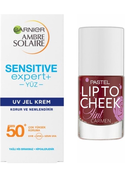 Ambre Solaire Sensitive Expert+ Güneş Koruyucu Jel Krem 50ML + Pastel Lip To Cheek Tint 01 - Carmen