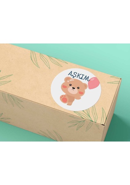 Sevimli Ayıcıklı Aşkım Yazılı Etiket Yuvarlak Mat Sticker My Love Sevgi Serisi 4 cm 33 Adet