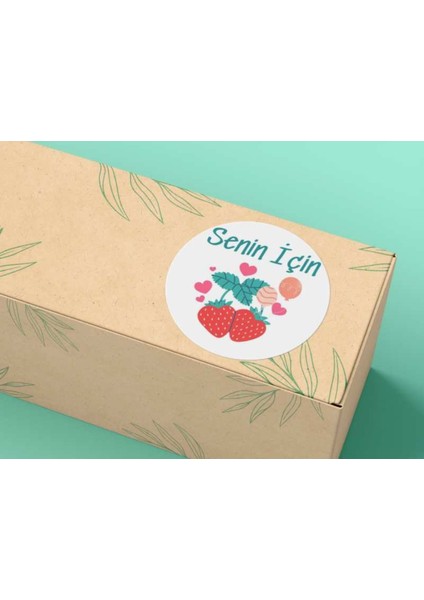 For You Etiketi Yuvarlak Mat Sticker Çilekli Senin Için Çıkartma Strawberry 4 cm 33 Adet