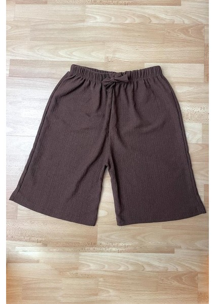 Kadın Beli Lastikli Bol Paça Oversize Bürümcük Kumaş Şort