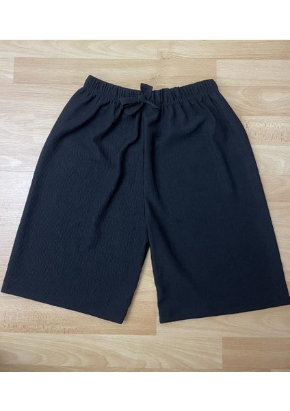 Kadın Beli Lastikli Bol Paça Oversize Bürümcük Kumaş Şort