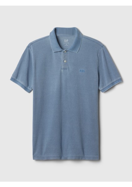 Erkek Açık Mavi Gap Logo Piqué Polo Yaka T-Shirt