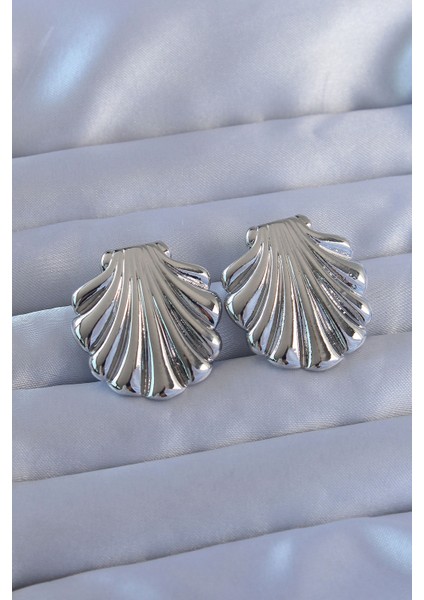 316L Çelik Gümüş Renk İstiridye Model Küpe