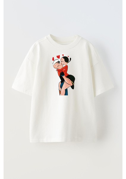 Unisex Beyaz Oversize Pamuk Safinaz Temel Reis Aşk Baskılı Örme T-Shirt