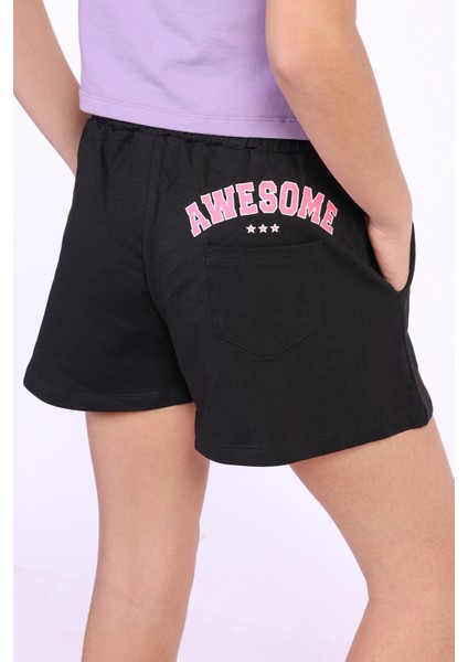 Toontoy Kız Çocuk Arka Awesome Baskılı Şort