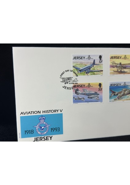 1993 Jersey Havacılık Temalı Ilk Gün Zarfı Jersey Aviation History V Royal Air Force Raf Fdc