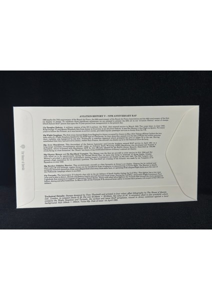 1993 Jersey Havacılık Temalı Ilk Gün Zarfı Jersey Aviation History V Royal Air Force Raf Fdc