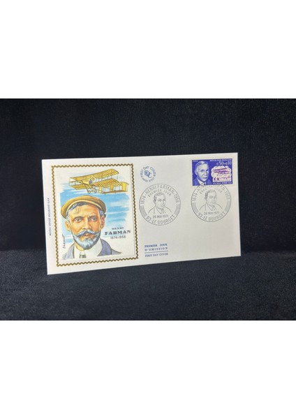 1971 Fransa Ilk Gün Zarfı Pilot Henri Farman Premier Uçak Temalı Ipek Baskı France Fdc