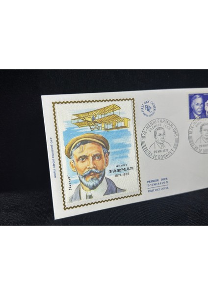 1971 Fransa Ilk Gün Zarfı Pilot Henri Farman Premier Uçak Temalı Ipek Baskı France Fdc