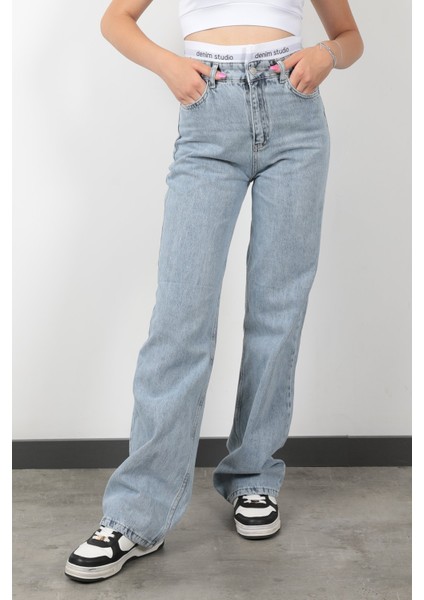 JB Beli Lastikli Wide Leg Jean