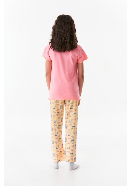 Kedi Baskılı Bisiklet Yaka Kız Çocuk Pijama Takımı fiyatları