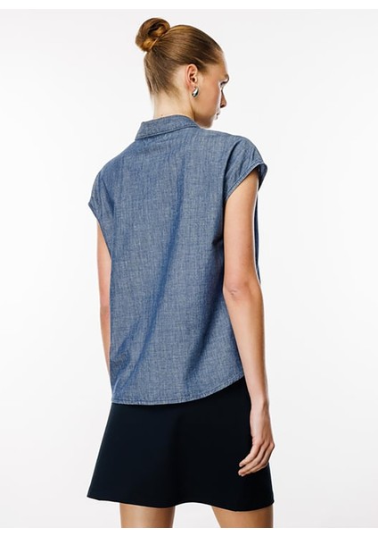 Rahat Gömlek Yaka Indigo Kadın Denim Gömlek DT10549 modelleri
