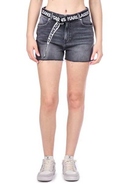Yüksek Bel Normal Antrasit Kadın Denim Şort 241J1121