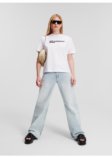 Yuvarlak Yaka Baskılı Beyaz Kadın T-Shirt 241J1714