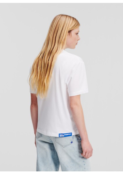 Yuvarlak Yaka Baskılı Beyaz Kadın T-Shirt 241J1714 fırsatları
