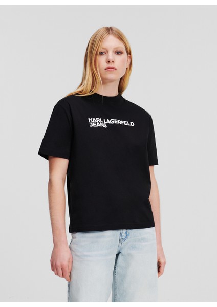 Yuvarlak Yaka Baskılı Siyah Kadın T-Shirt 241J1714 modelleri