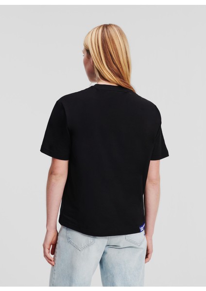 Yuvarlak Yaka Baskılı Siyah Kadın T-Shirt 241J1714 fırsatları