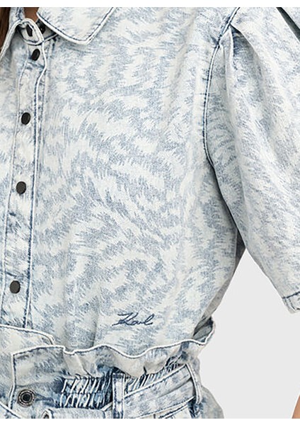 Normal Gömlek Yaka Desenli Açık Mavi Kadın Gömlek 241W1620 fırsatları